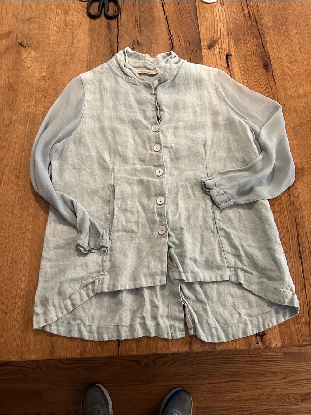 Soft Surroundings button down tunic shirt linen body sheer sleeves